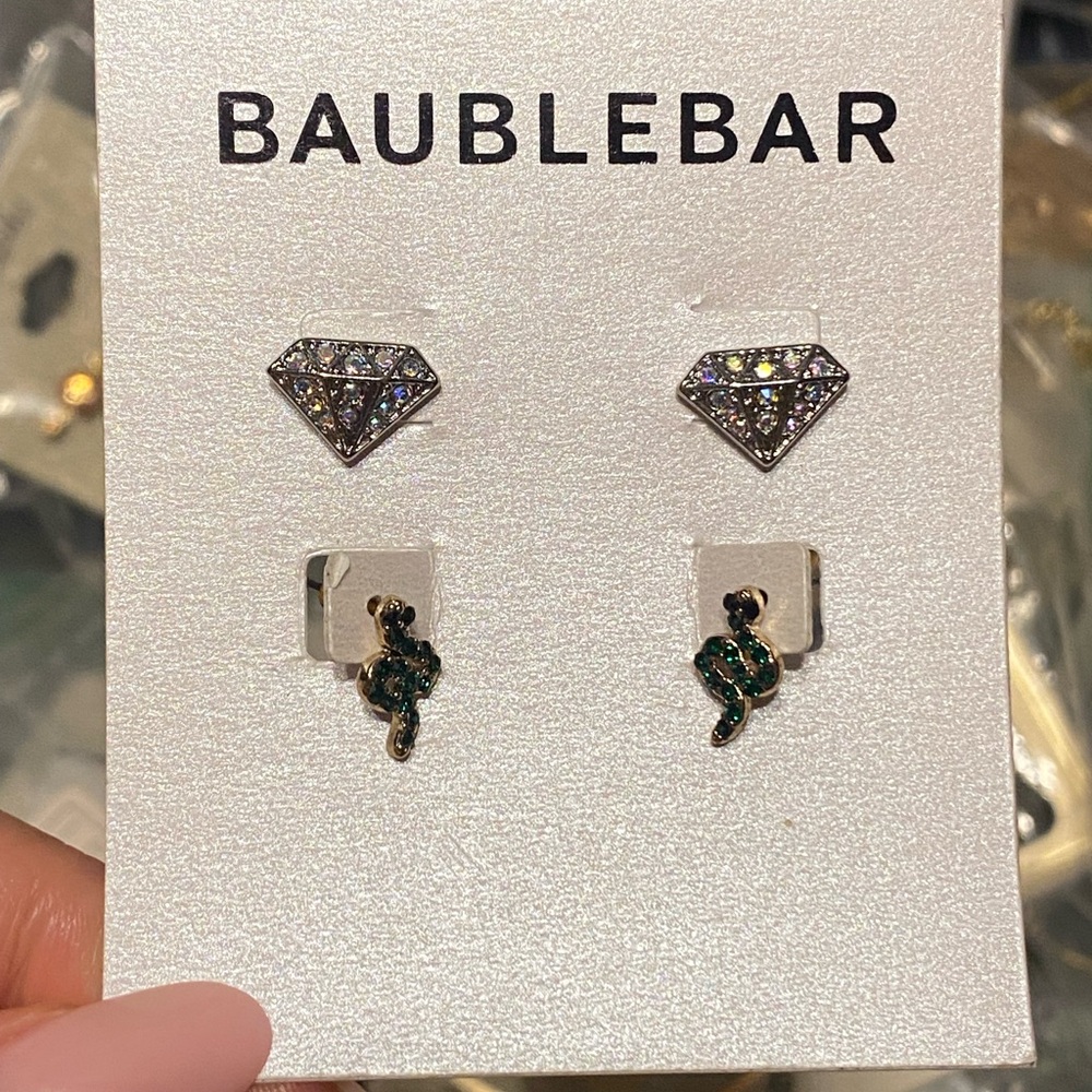 Baublebar Stud Earrings Set Rhinestone Diamonds and Snake Earrings